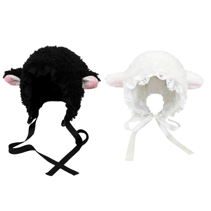 Costume Hats Christmas Gift Warm Soft Lovely Lamb Cosplay Bucket Hat Outdoors Warm Winter