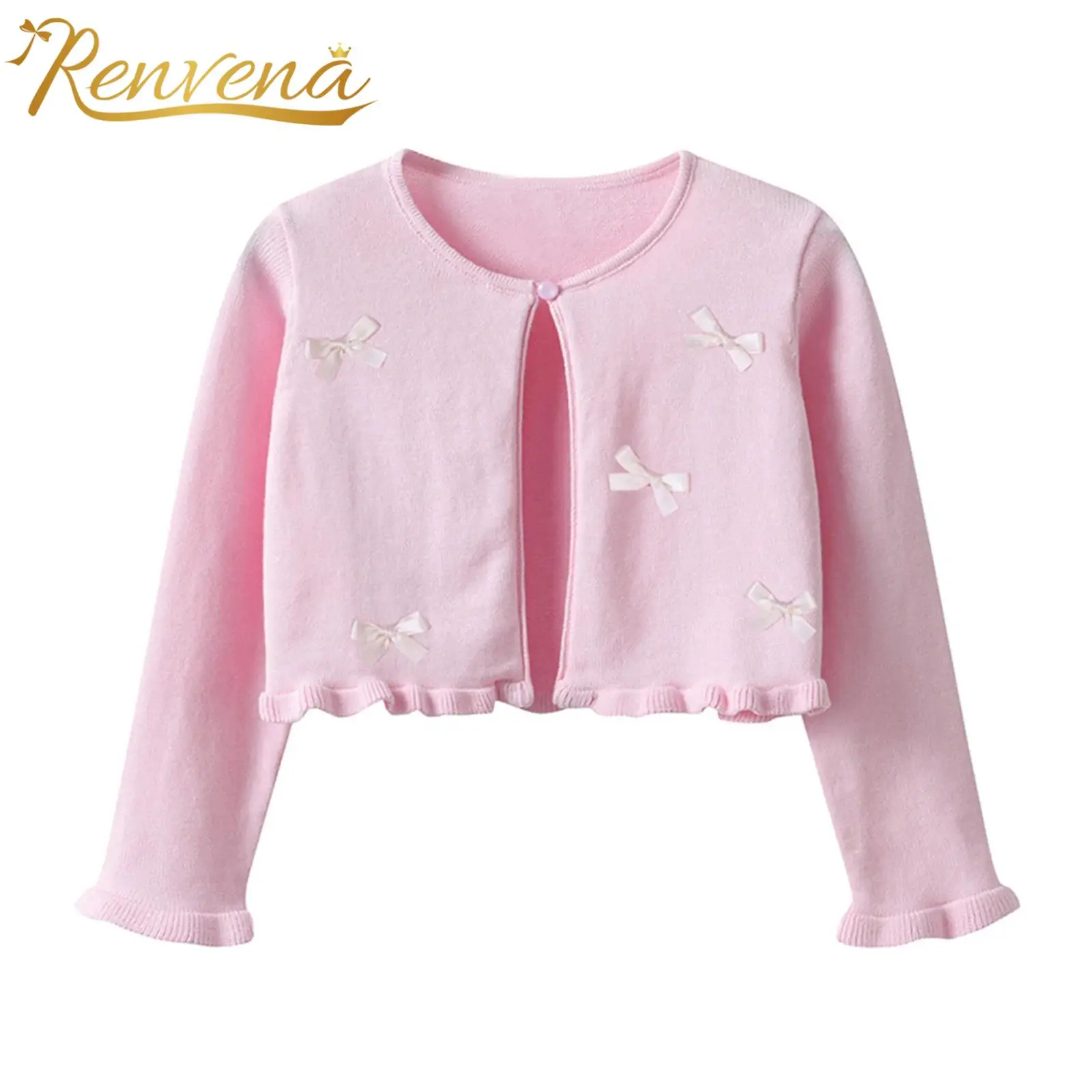 Baby Girl Knit Cardigan Cropped Coat Jacket Long Sleeve Bowknot Embellished One Button Tosp Princess Girls Clothes Daily Wear