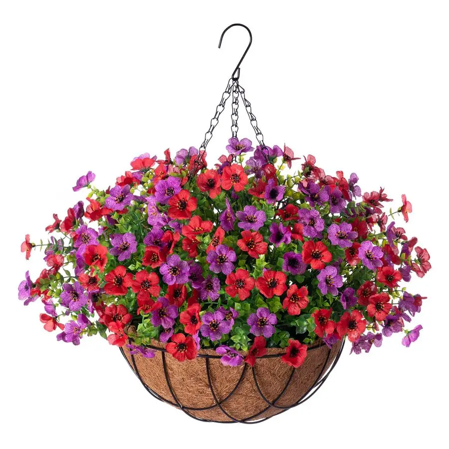

Silk Flowers Hanging Basket for Outdoor Indoor, Daisy with Eucalyptus Leaves Arrangement for Garden Yard Spring Summer Decor, Fa