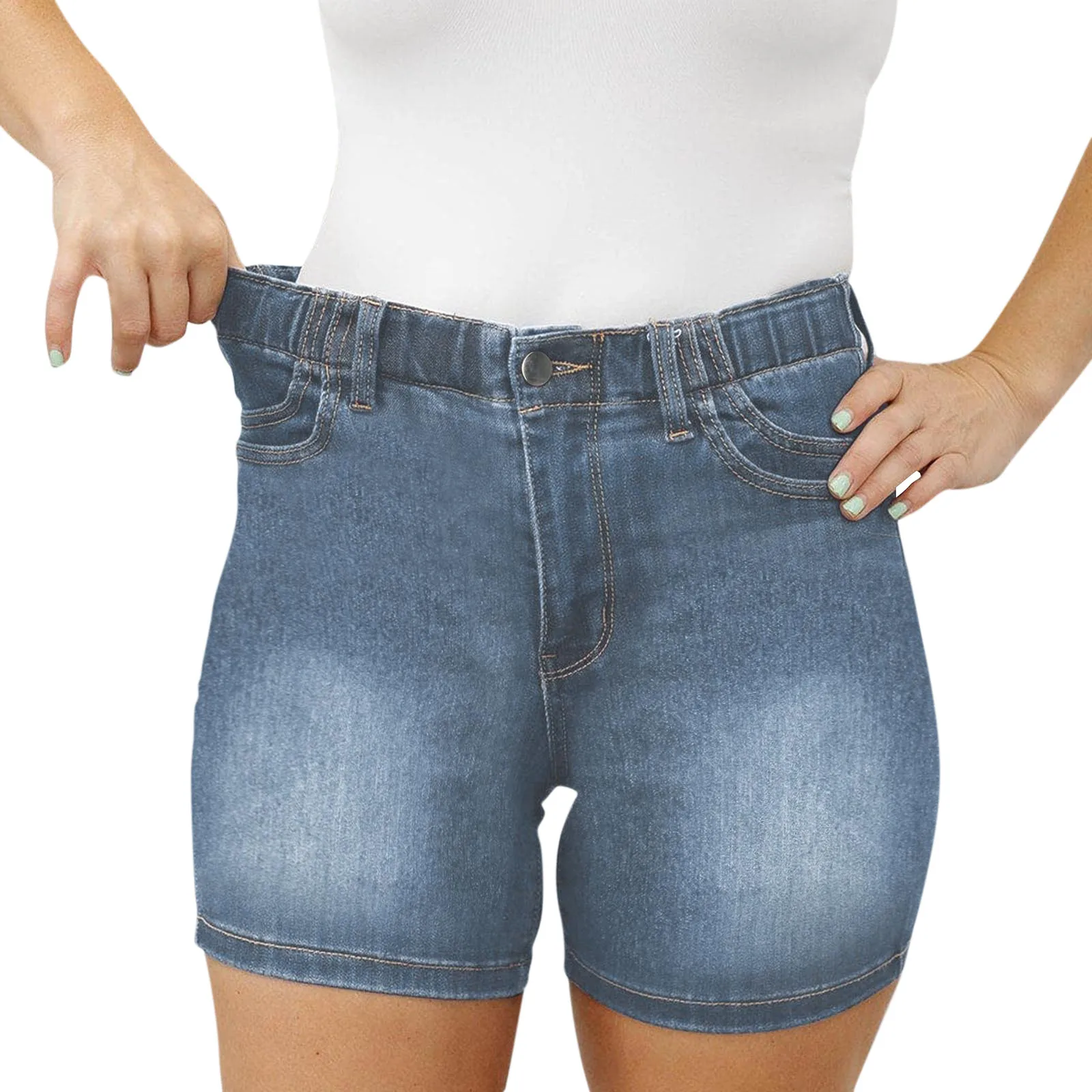 Traf-Short taille haute élastique pour femme, short en jean décontracté mi-long, jean extensible avec double poches AdTosDouble, 2024