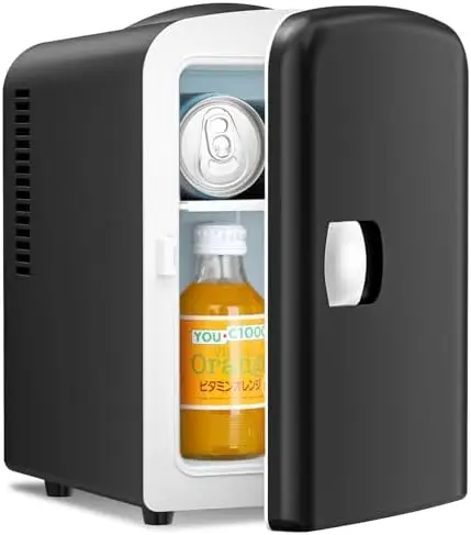 

Compact 4L Mini Fridge for Bedroom, Car, Office – Portable Cooler for Cosmetics, Beverages, Food – Black