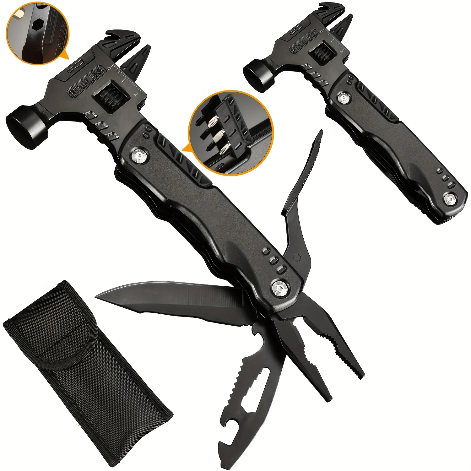 

16 in 1 Adjustable Wrench Multi tool for Survival,Multi tools Pliers with Nylon Sheath,Pocket Knife Multi Screwdriver Tool