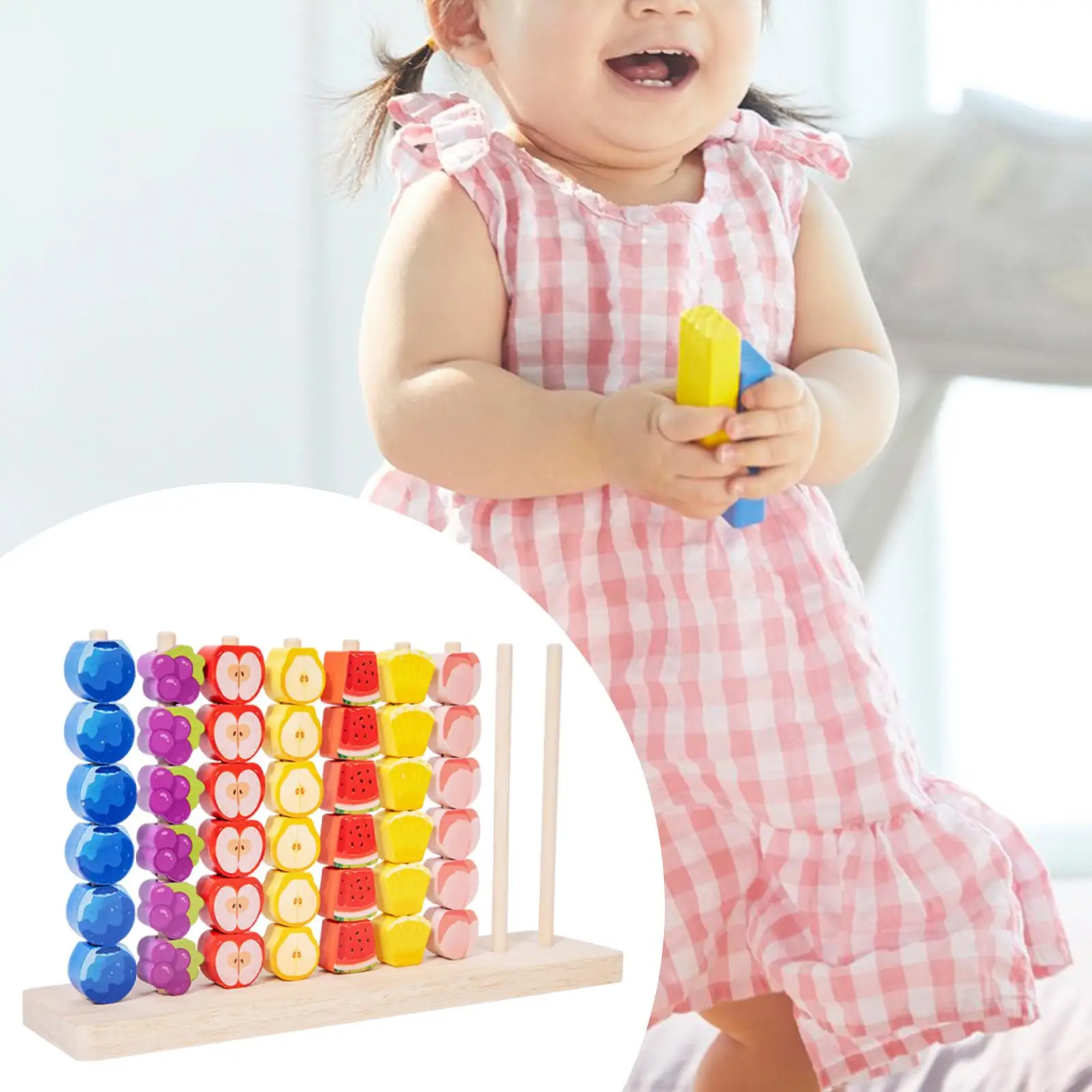 Drewniane zabawki do układania owoców, rozwijające motorykę małą, zabawka do sortowania kolorów, zajęcia edukacyjne dla przedszkolaków, prezenty dla dzieci i maluchów.