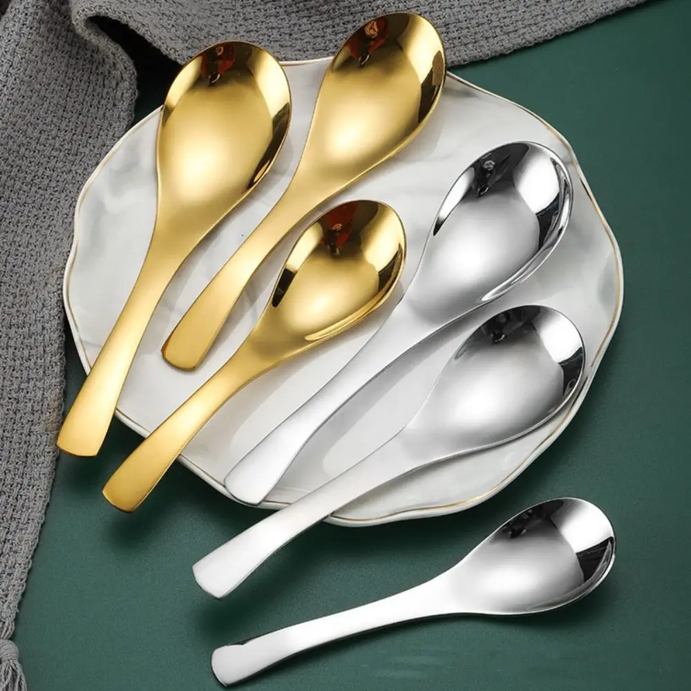 Stainless Steel Soup Spoons Durable Kitchen Accessories Household Gadgets Round Base Stirring Dessert Spoons