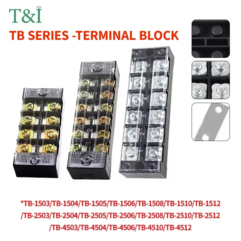 15A/25A/45A TB-15 Series Dual Row Barrier Screw Terminal Block Strip Wire Connector 600V  3/4/6/8/10/12 Positions Optional