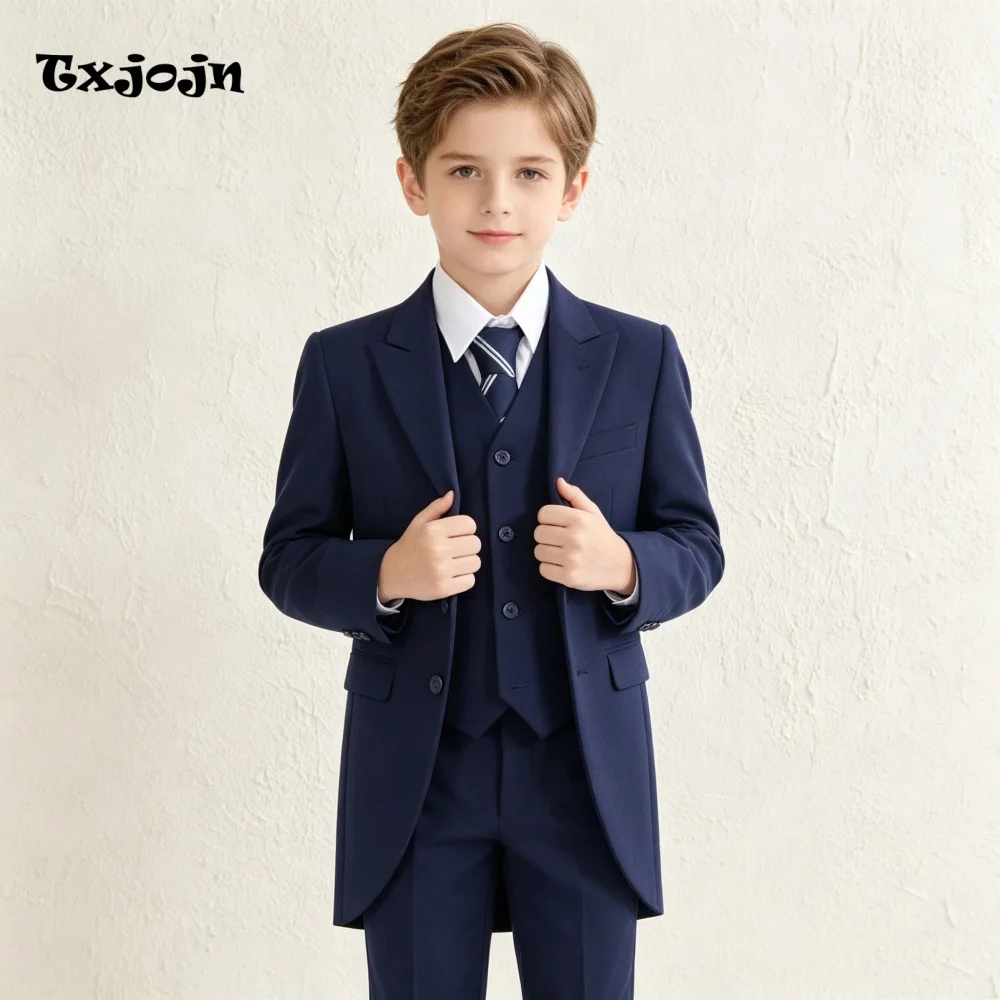 Classic Navy Boys Suit Jacket Pants Vest 3 Piece Set Formal Blazer for Kids Wedding Tuxedo Suits 2-16 Years Custom Clothes