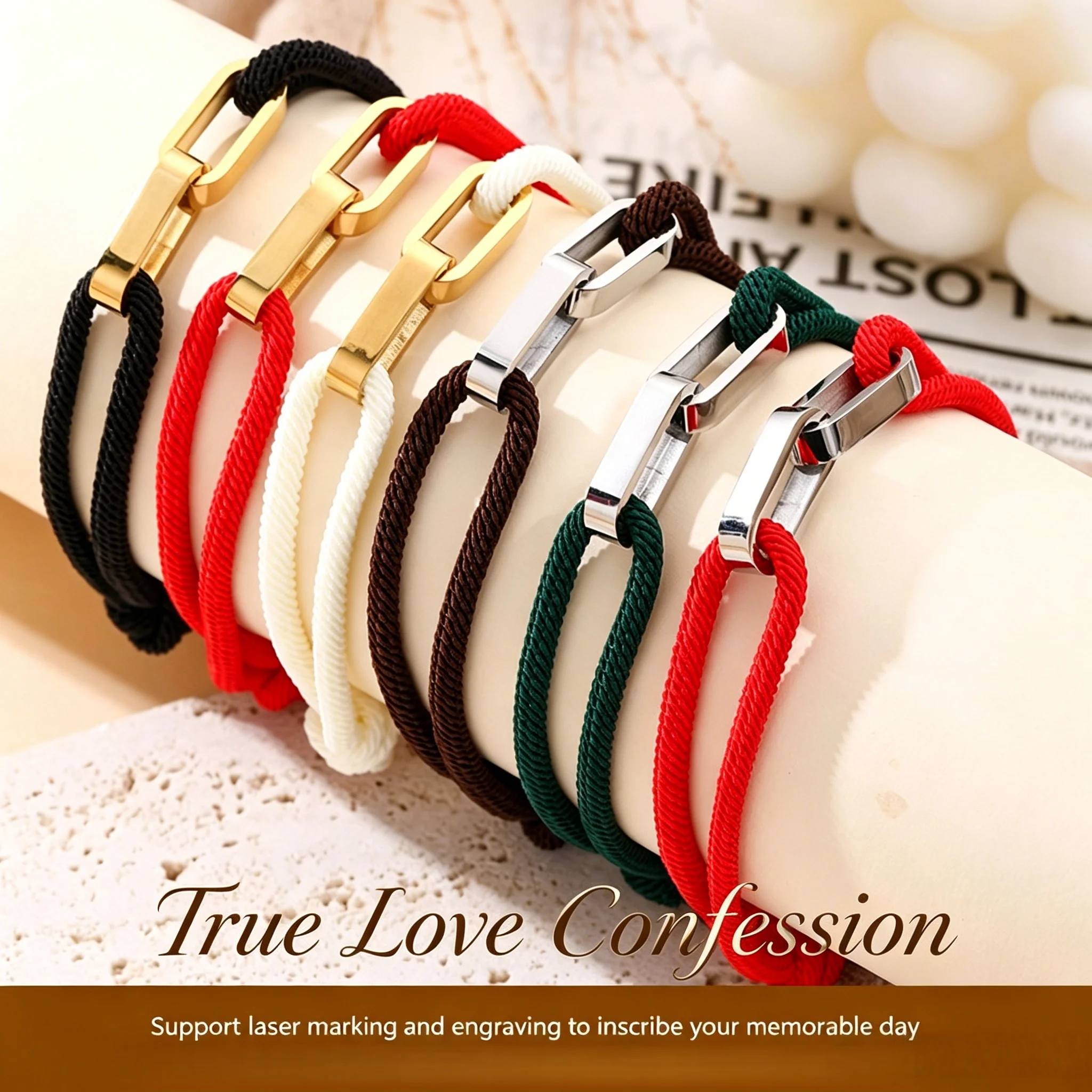 Custom 2 Names Couple Bracelets Personalized Engraved U-shaped Hand Woven Stainless Steel Bracelet  Valentine Gift Jewelry