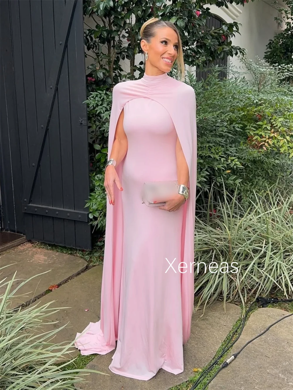 Customized Elegant Chiffon Pleat Straight High Collar Long Dresses Bespoke Occasion Evening High Quality Exquisite