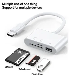 Lector de tarjetas multifuncional para cámara TF, tarjeta de memoria Sd, cabezal de conversión USB tipo C, Adaptador 3 en 1, dispositivos compatibles
