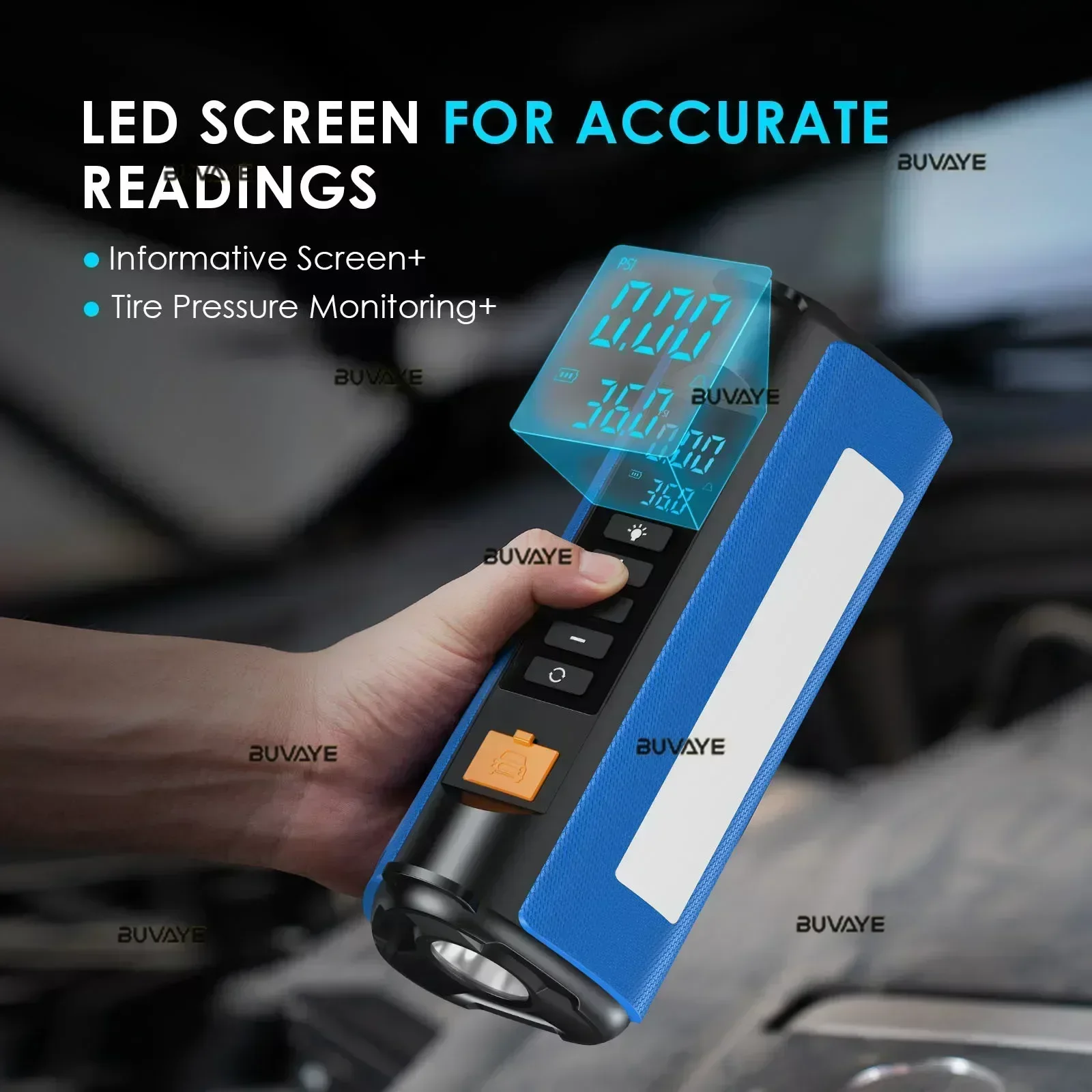

Car Jump Starter Air Pump Outdoor Portable Power Lamp Portable Air Compressor Multifunctional Tire Inflator with EVA Bag