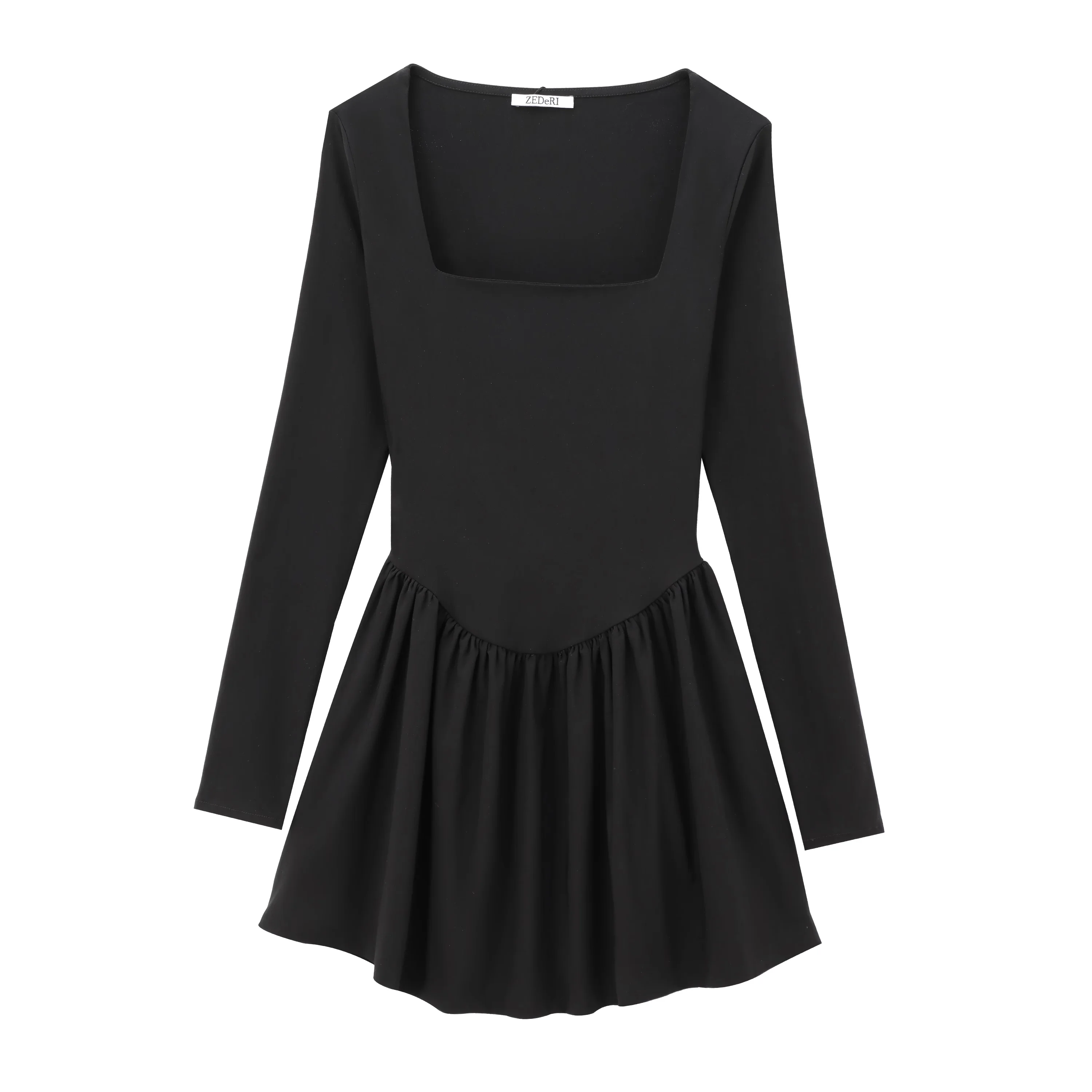 Tangada Female Dress Long Sleeve Black Dress Square Collar Females Mini Dresses PH043