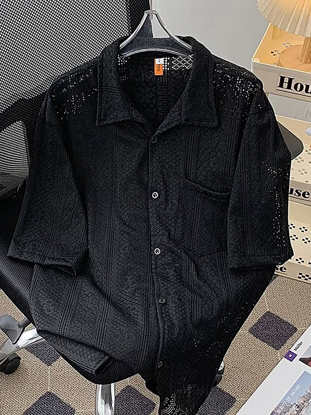 

Japanese Style Thin Hollow Short Sleeve Casual Shirt Unisex Summer High End Half Sleeve Breathable Cool Feeling Shirt