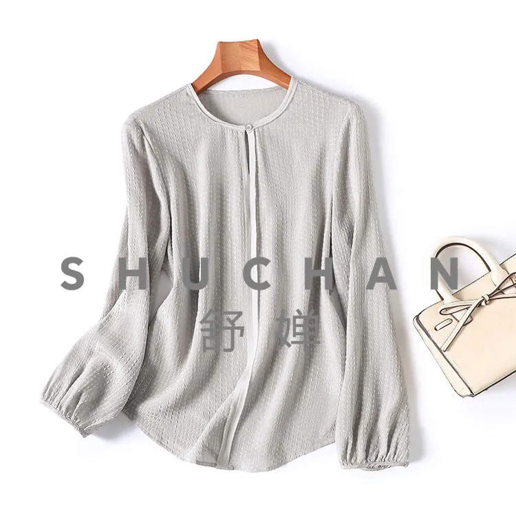 Neu elegant, edel und entspannt! 2026 Frühling Natürliche Seide Crown Le Crepe Maulbeerseide Damen Langarm-Oberteil