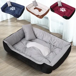 Fleece Dog Beds with Pillow Warm Bed for Small Large Dog Plus Size Waterproof Bottom Soft Pet Cat Bed Autumn Winter