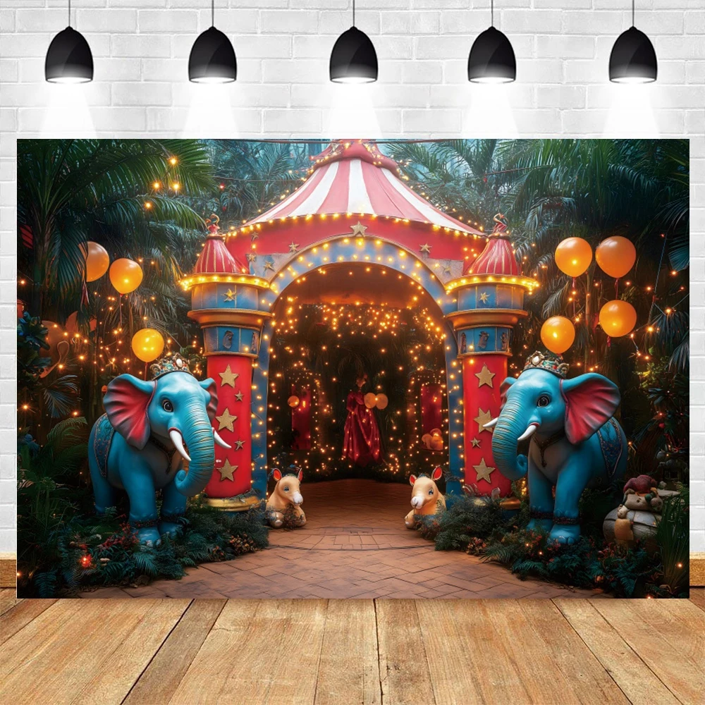 Animals Circus Backdrop Red Tent Tropical Forest Baby Shower Kids Birthday Party Photography Background Decor Photostudio Props