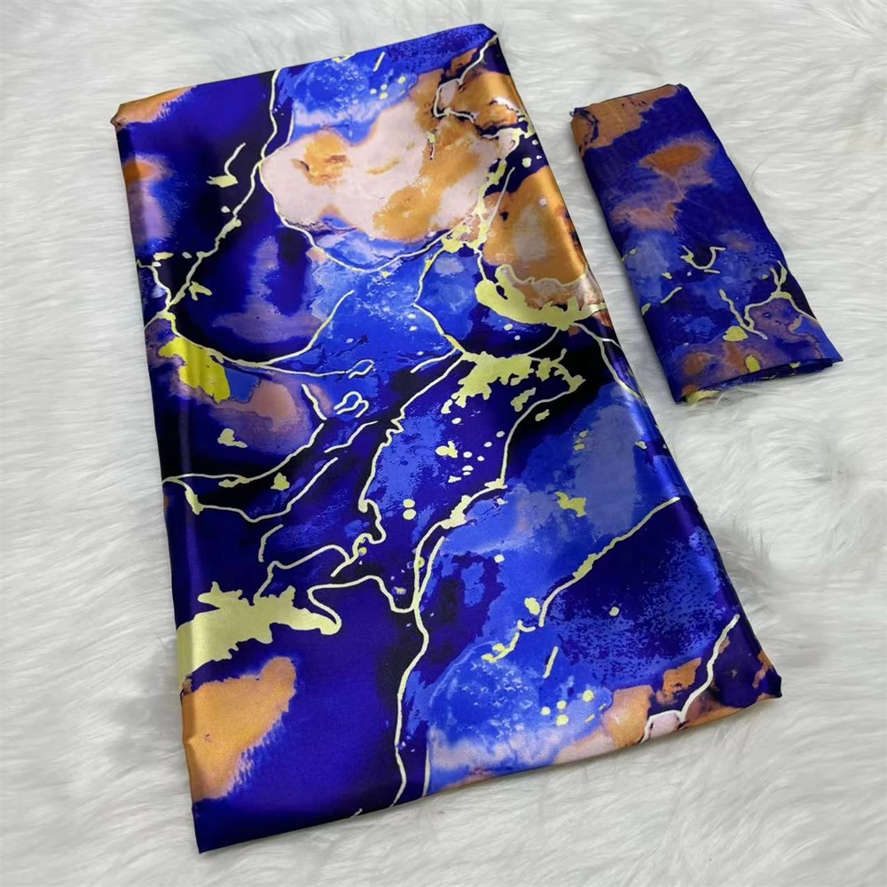 African Nigerian Silk Fabrics Satin Silk And Chiffon Set Soft Silk Satin Tie-dye Fabric For Party Dress