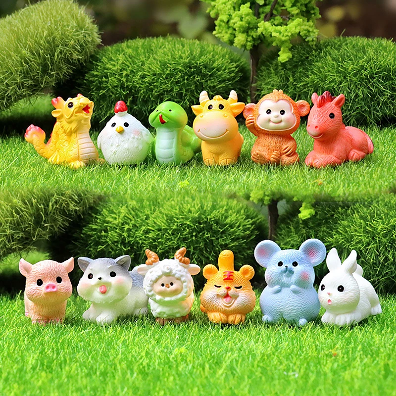 Cute Mini Cartoon Zodiac Simulation Animal Tiger Dragon Doll Resin Desktop Table Ornament Office Craft Figurine Model Kid Gift