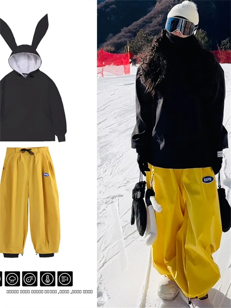 

Thiened Fce Winter Skiing Outfit for Men Outdoor Windproof Warm Snow Pants And Hoodie Set Profional Snow Sports Wear