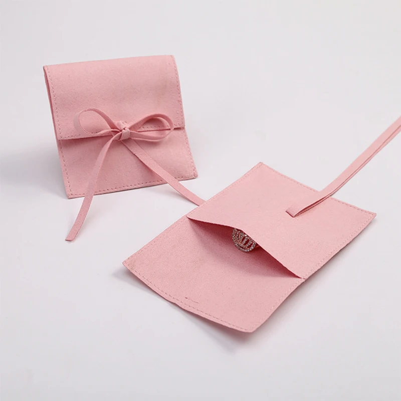 Luxury Microfiber Suede Jewelry Gift Bag Velvet Ribbon Envelope Flip Pouches Necklace Bracelet Bangle Jewelry Storage Bag