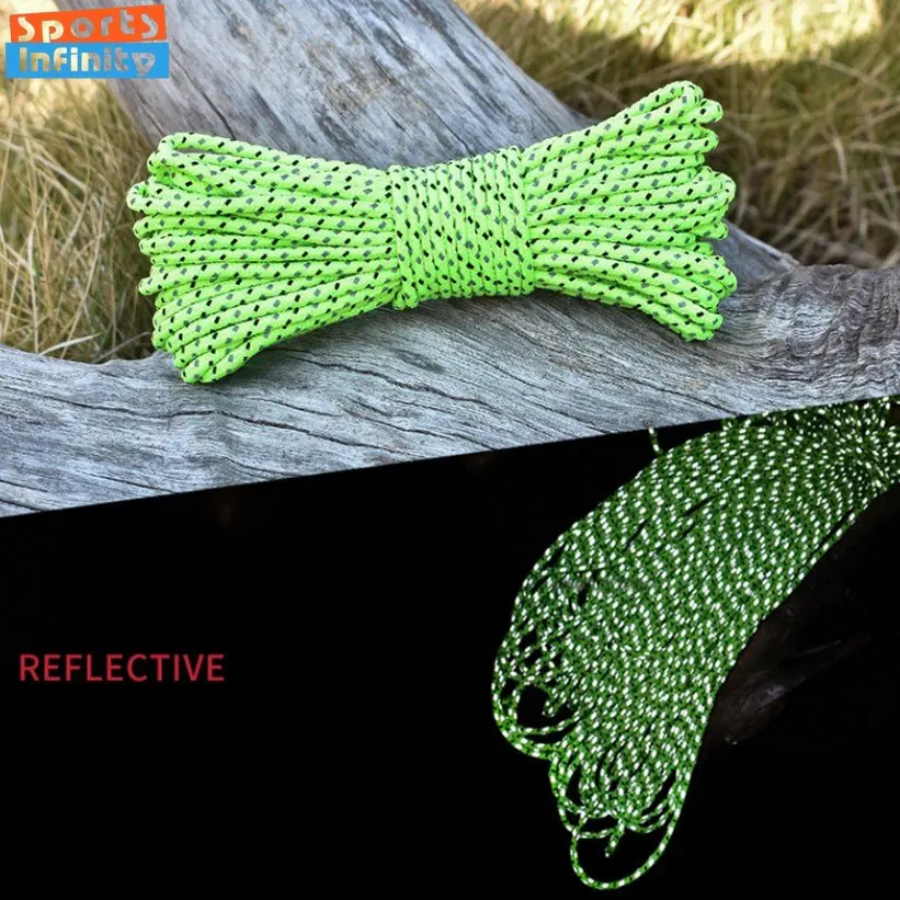 2.5mm 4mm Diameter 10M Reflective Safety Paracord Luminous Ropes for Camping Tent Sun Shelter Landing Rescue Outdoor Tools Bind