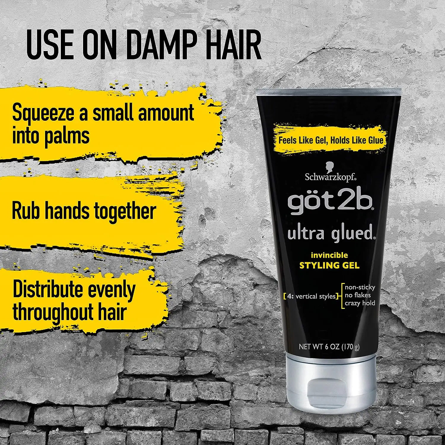 Got2B Ultra Glued Invincible Styling Gel Strong Hold and Got2B Glued Styling Spiking Hair Gel Waterproof  Brows & Edges Gel 6oz