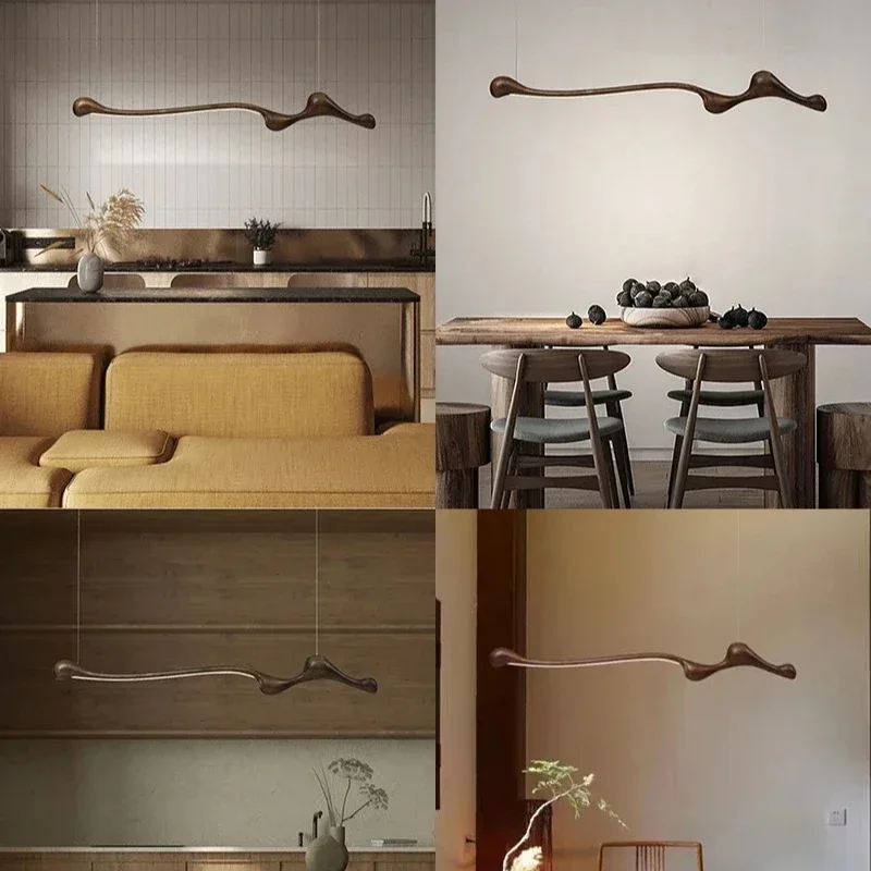 Lampade a sospensione moderne a soffitto in legno di frassino a striscia lunga Lampade a sospensione a tre colori con regolazione dell'isola della cucina, soggiorno, ristorante, hotel