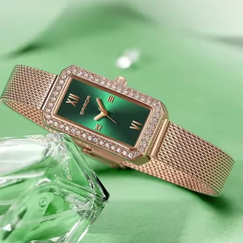 SANDA 622, хит продаж, модный дизайн, женские водонепроницаемые часы, прямоугольный циферблат с бриллиантами, кварцевые деловые женские часы