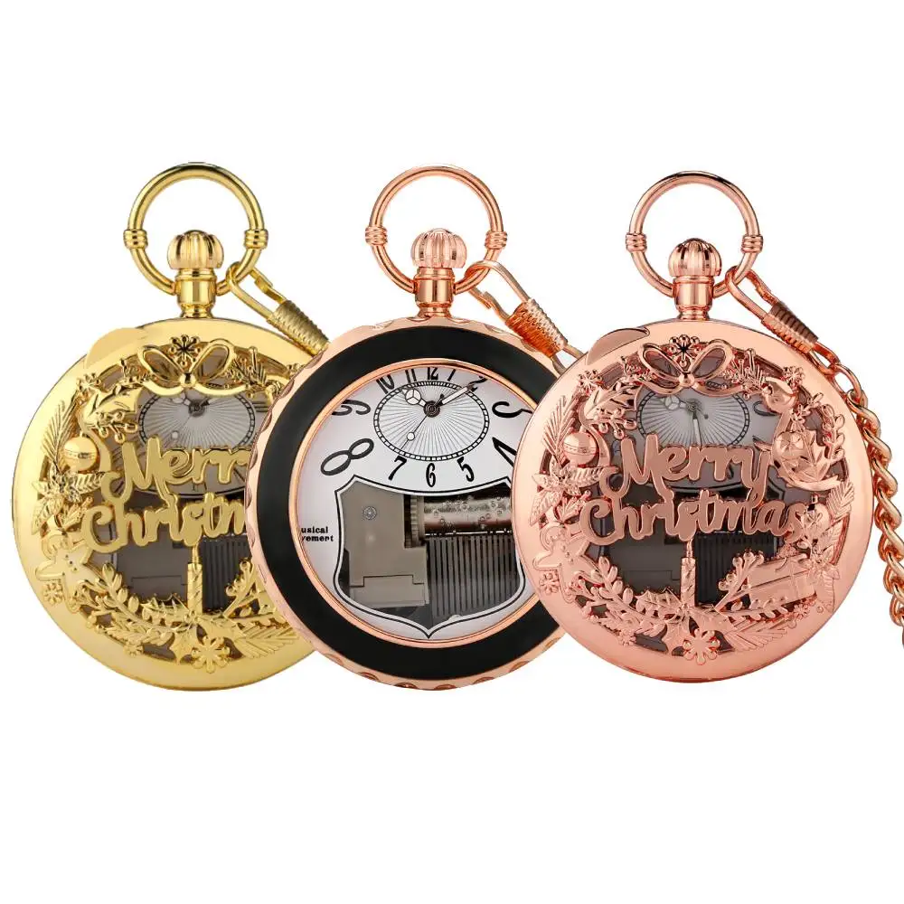 

Рождественский подарок Ретро музыкальные карманные часы Кварцевый механизм Большой размер Подвеска Карманные часы С Рождеством Мелодия Дисплей Часы