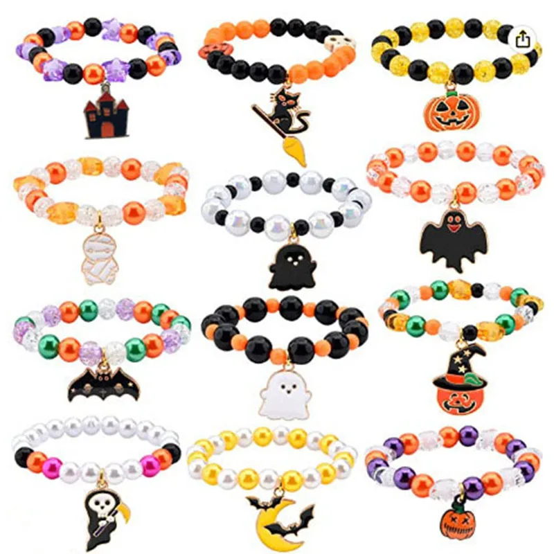 

2024 Halloween Pumpkin Bracelet New Ghost Festival Orange Bracelet Trick Or Treat Happy Halloween Day Kids Girl Gifts