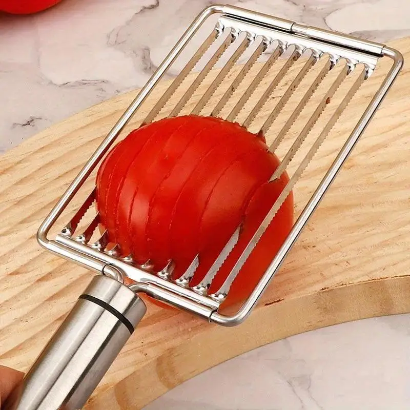 Stainless Steel Tomato Slicer - Manual Vegetable And Fruit Cutting Machine, Perfect For Salads And Sandwiches