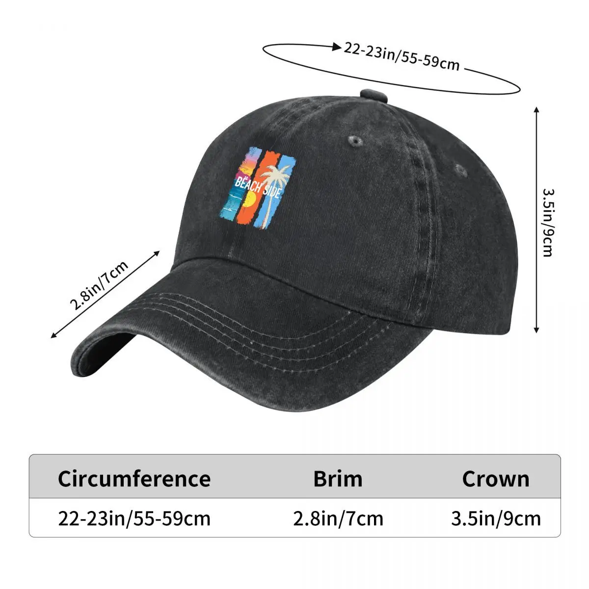 Beach Side Tropical Palm Tree Sunset Graphic Washed Baseball Cap Outdoor Hat