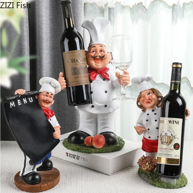 Chef-shaped Resin Ornaments Wine Rack Cup Holders Decoration Crafts Character Ornaments Statue Sculpture Figurines Miniatures