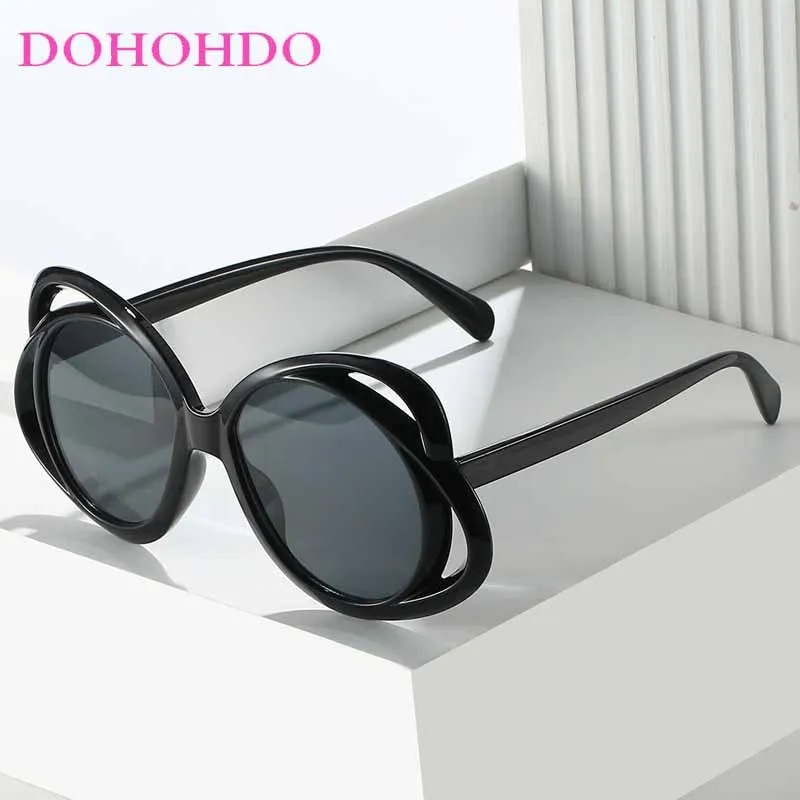 

Classic Retro Oval Frame Sunglasses For Women Fashion Luxury Brand Designer Personality Hollowed Glasses Outdoors Travel UV400