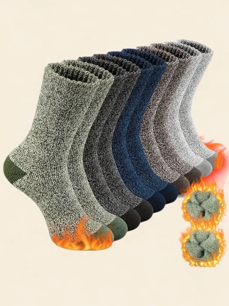 5 Pairs Merino Wool Socks For Men Super Thick Hiking Socks Thermal Socks For Cold Weather Men's Tie Line Durable Looped Socks