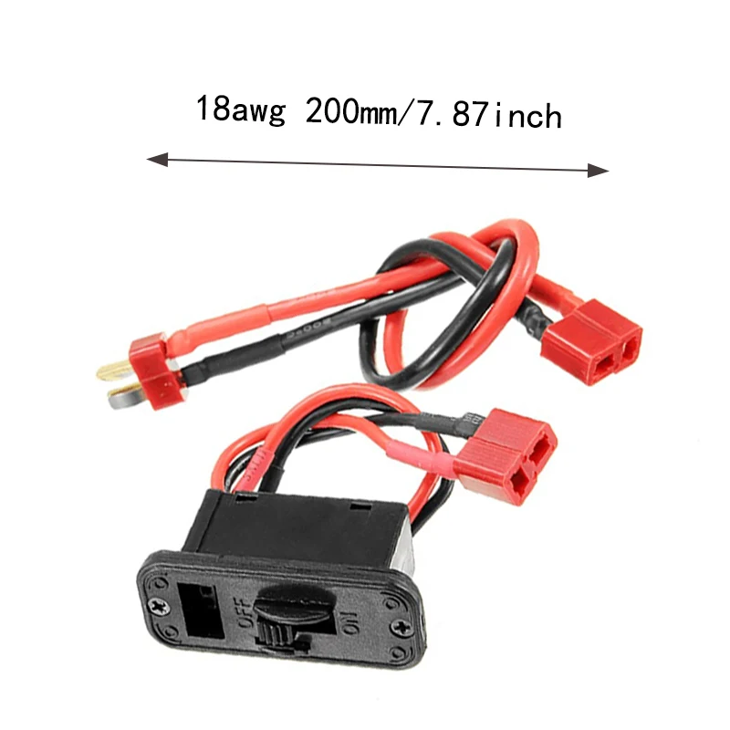 Deans Switch High Current LiPo Battery On/Off Power Switch With Optional Deans T Plug Connector Extension Wire Cable 18awg 200mm