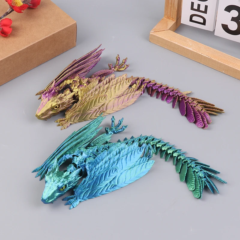 3D Printed Dragon Feathered Wyvern Dragon Articulated Fidget Dragon Home Office Decor Desktop Pet Desk Toy