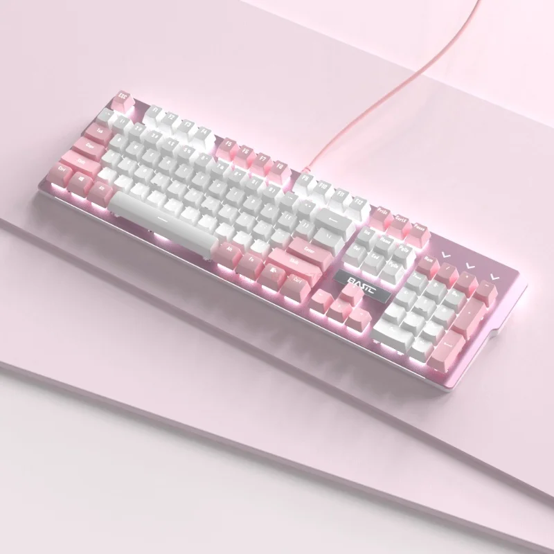 Imagem -06 - Teclado Mecânico Rosa com Painel de Metal 104 Teclas Cor Dupla Moldagem por Injeção para Meninas Jogo de Esportes Eletrônicos Novo