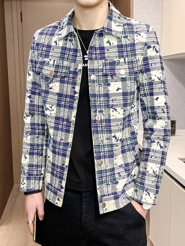 

Мужская куртка Sli American Plaid 2025: Новая модная приталенная повседневная молодежная верхняя одежда из полиэстера, нейлона и композитного волокна