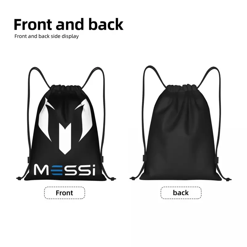 Custom White Messis 10 Football Soccer Drawstring Backpack Women Men Gym Sport Sackpack Portable Training Bag Sack