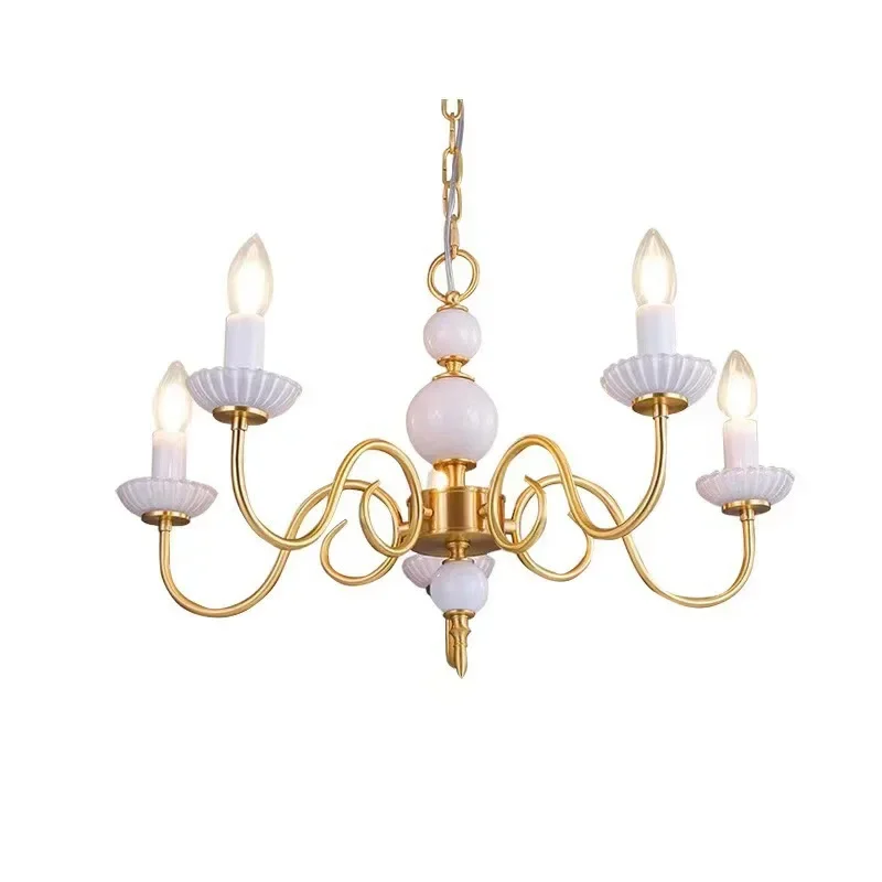 

French retro all-copper candle chandelier American creative living room study dining room bedroom cloakroom romantic