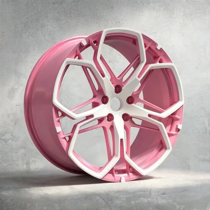 【2026】Customized Pink And White Two-color Forged Hub Size 15-26 Multi Spoke For Tesla Model3/Y/S/X BMW M2/3/4/5
