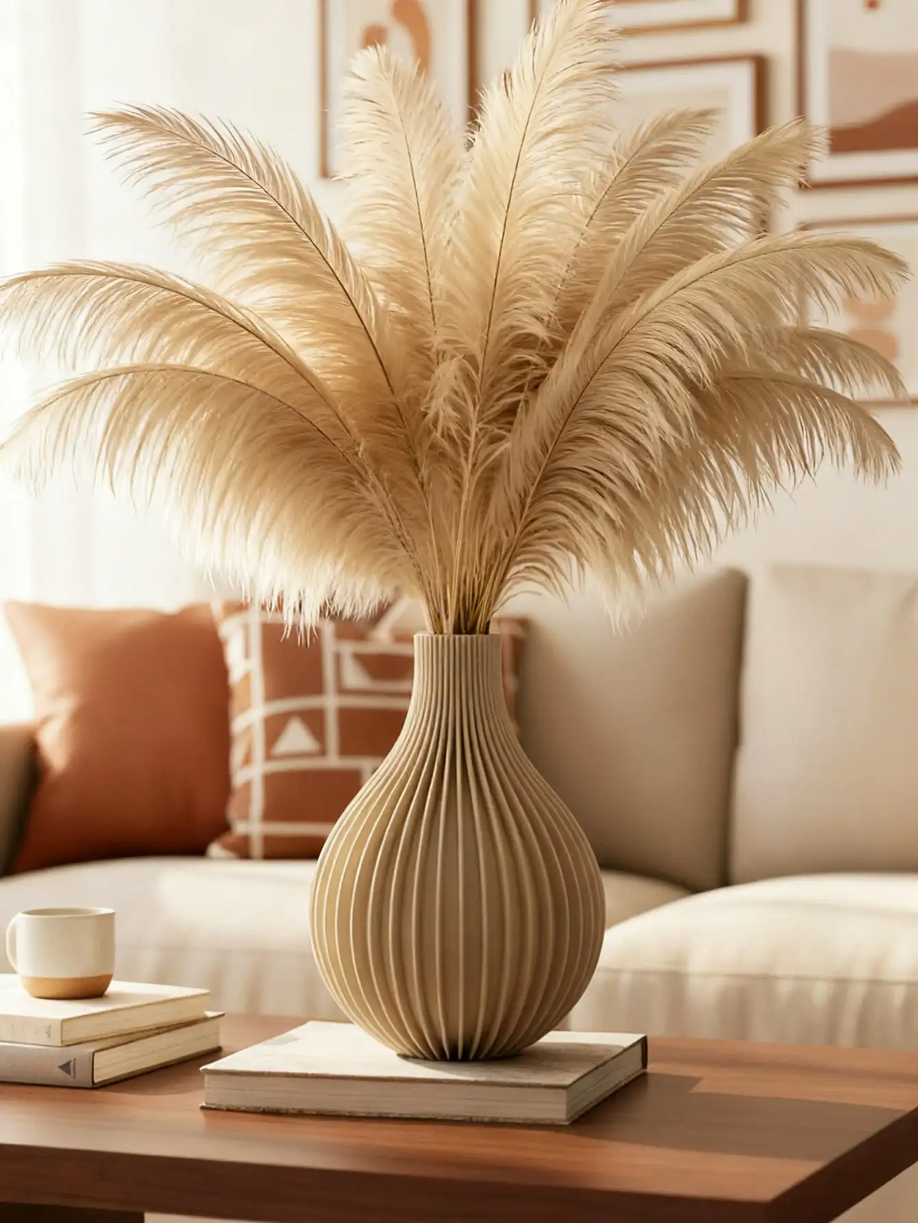 1pc Modern Minimal Matte Flower Vase, Vertical Ribbed Slender Neck Vase for Pampas Grass Faux Flowers, Home Office Wedding Decor