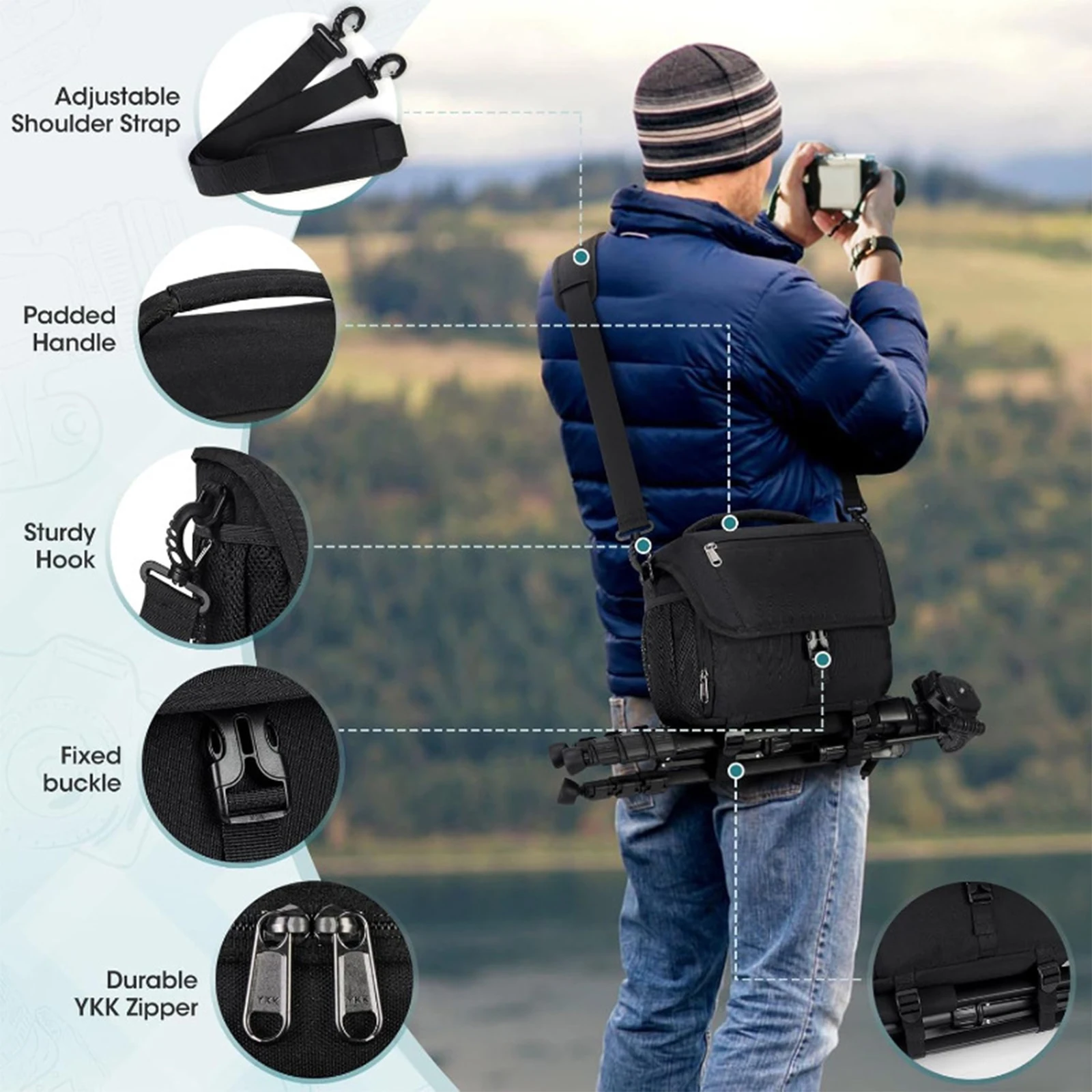 Small Camera Sling Bag for Photographers with Rain Cover Compact Camera Shoulder Bags Waterproof for Canon/Nikon/for Sony/Fuji