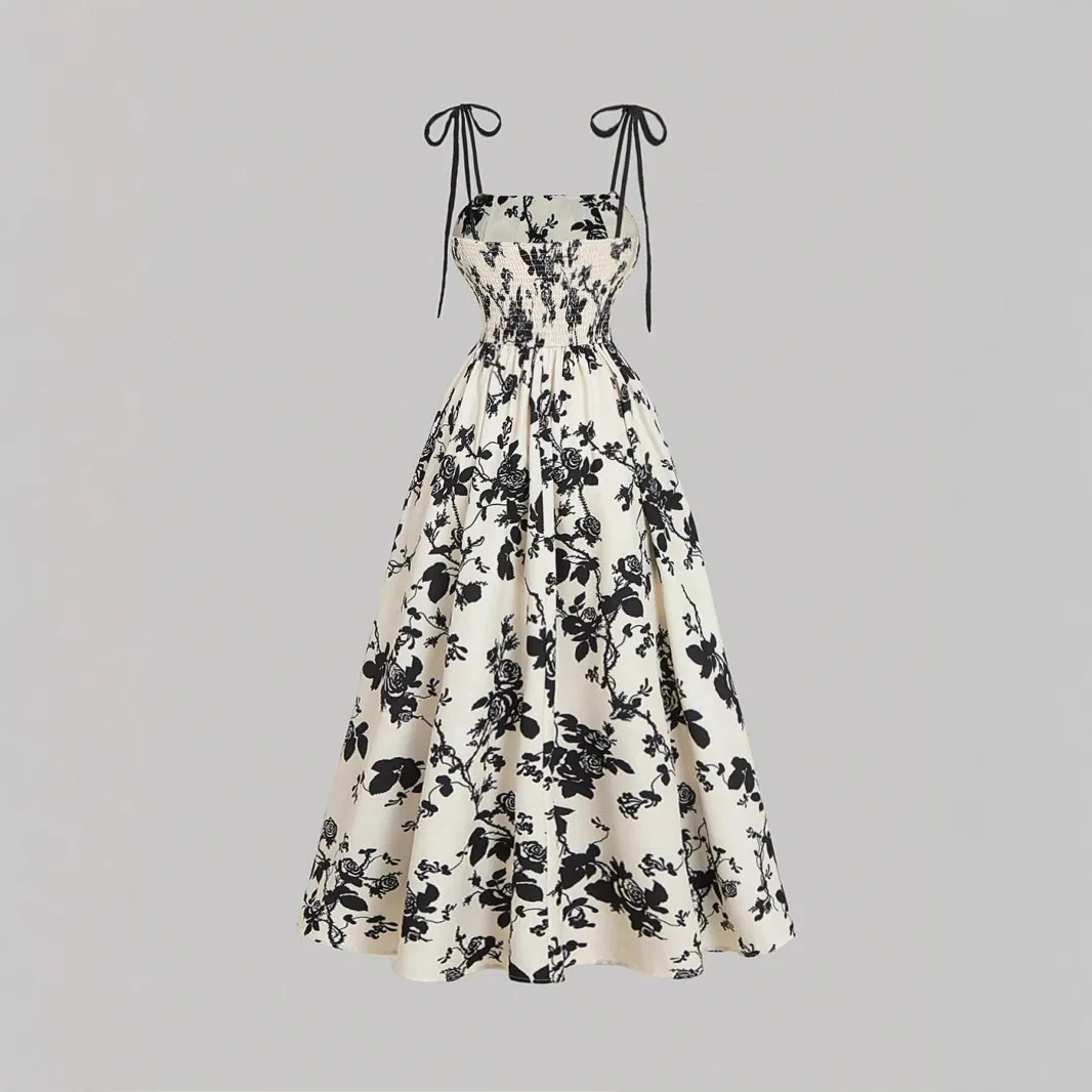 

Women's Print Dress 2026 Summer New Sexy Suspender Sleeveless High-waisted Dress Elegant Casual Office Party Robe Femme Vestidos