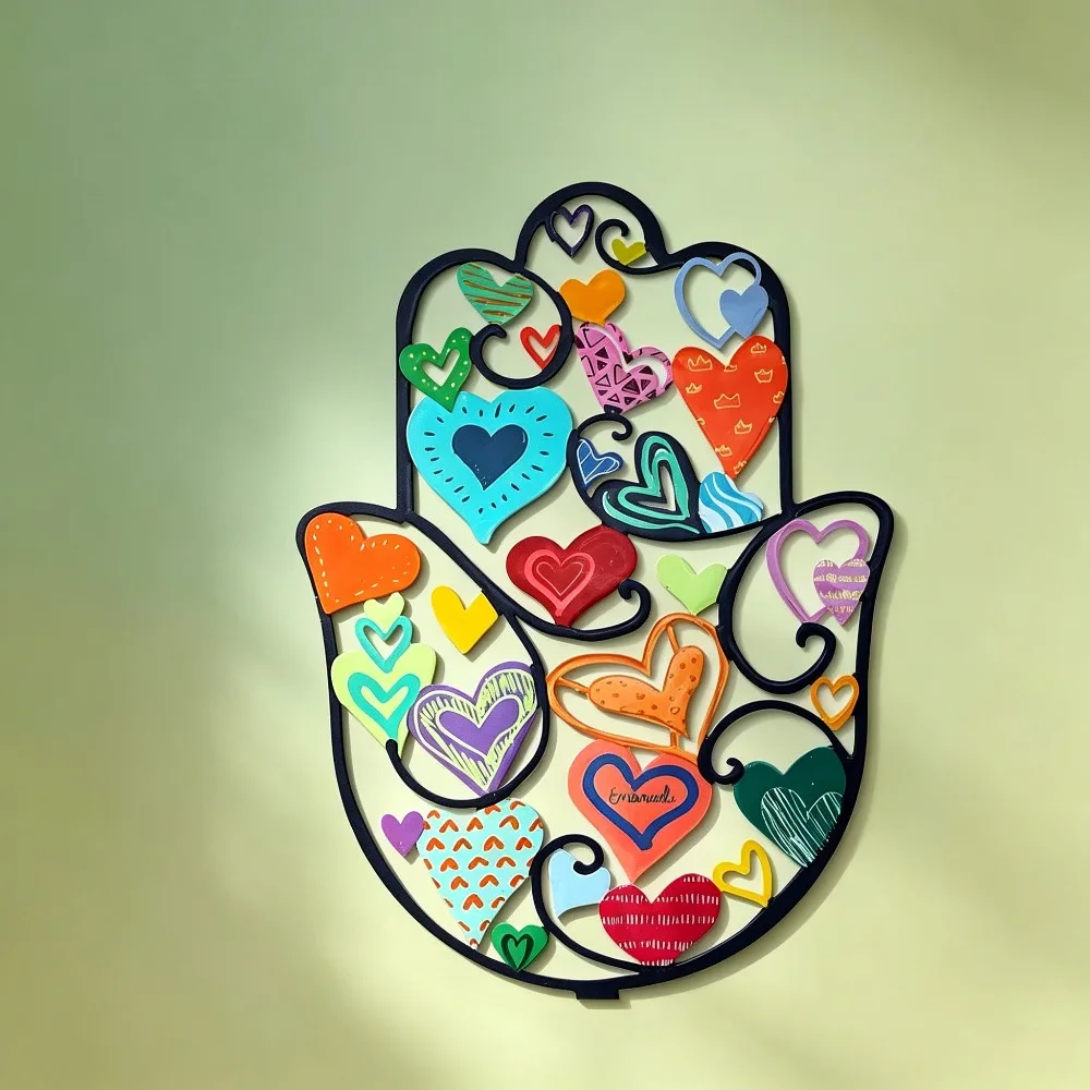 CIFBUY Colorful Hamsa Hand Evil Eye Metal Wall Art Iron Sculpture Jewish Home Decor Rustproof Accent Hanging Sign For Living Roo