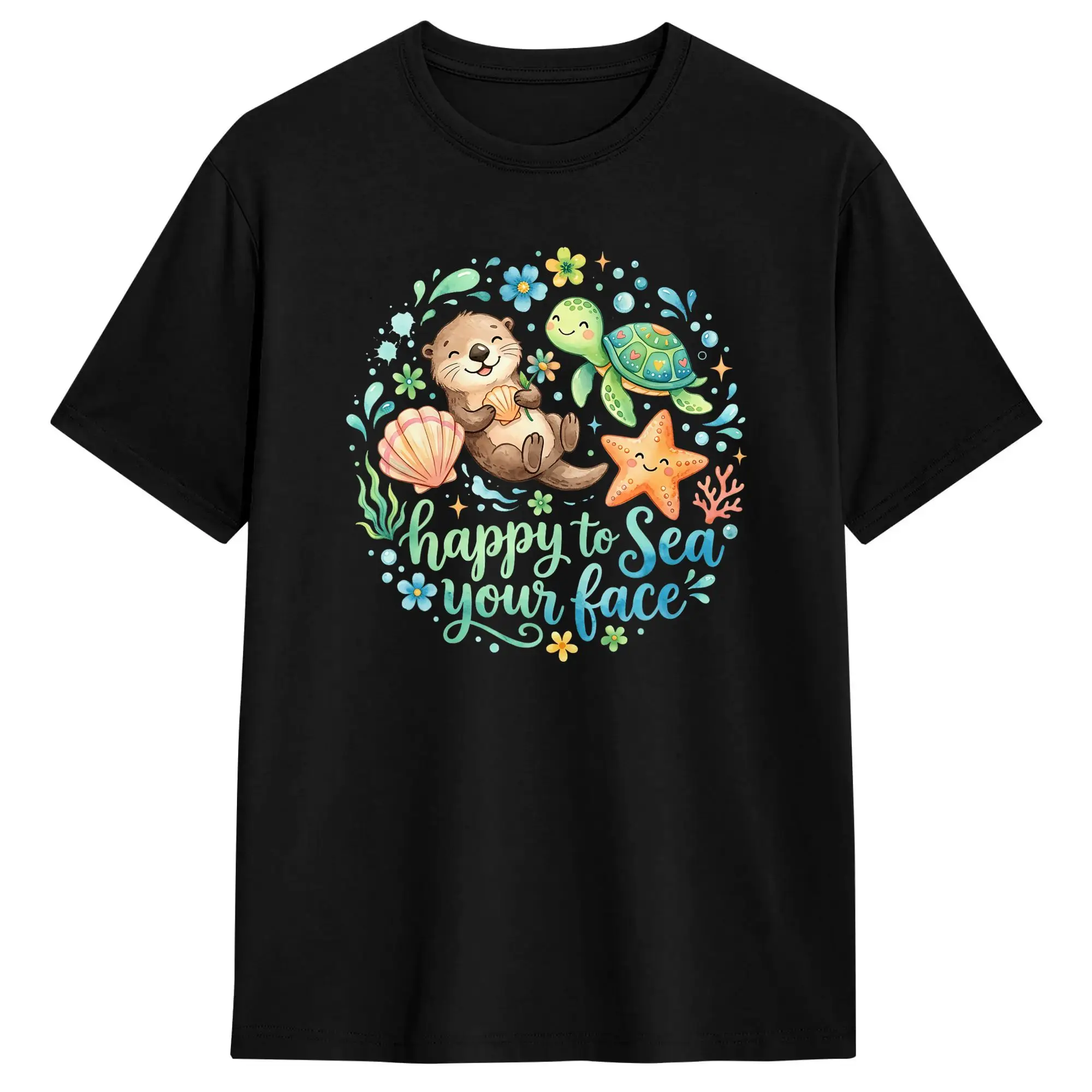 Funny Teacher Back to School Ocean Happy to Sea Your Face T-Shirt Summer  Pure Cotton T-Shirts For Couple Leisure Printed Tshirt