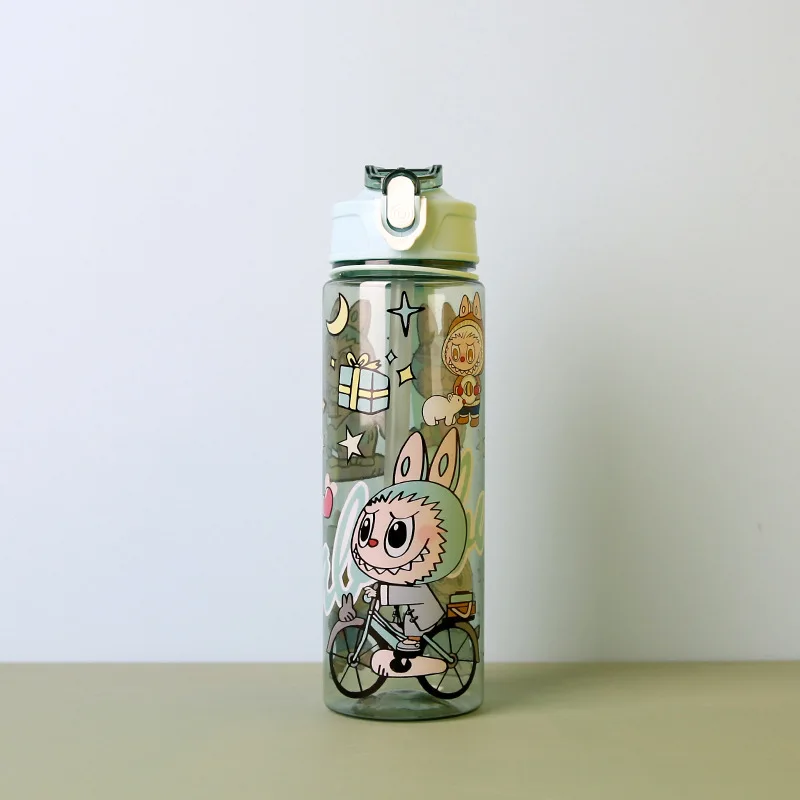 Kawaii Labubu Cartoon Transparent Pop Lid Sipper Mug Tote with Drop-proof Water Bottle Space Mug Cute Labubu Kids Mugs