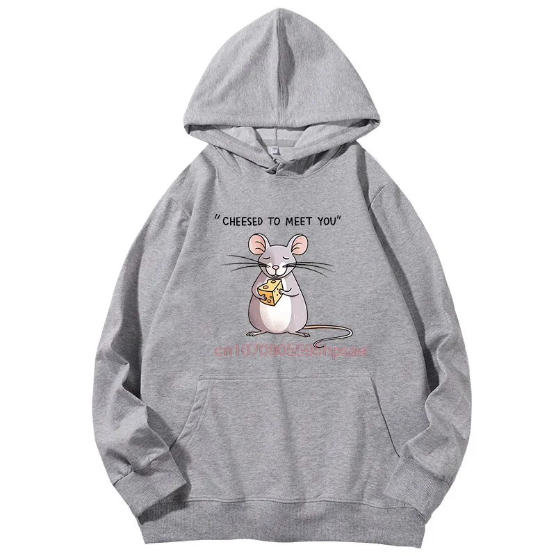 Fashion Clothes Men's Long Sleeves Pullover Hoodies Adorable Mouse With Cheese Graphic Hoodie Spring Autumn Cotton Sweatshirt