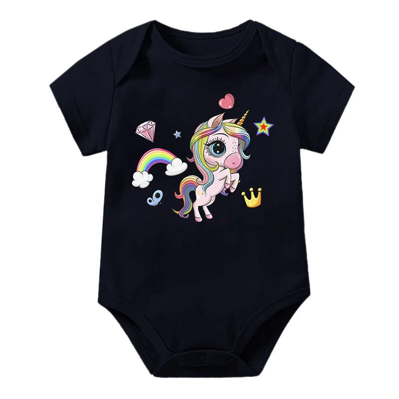 

Funny Cartoon Unicorn Newborn Bodysuit Short Sleeve Jumpsuit Breathable Casual Fashion Boy Girl Infant Rompers Baby Clothing