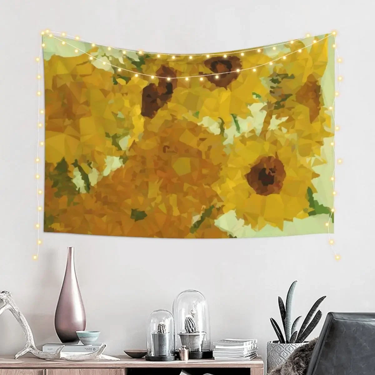 Van Gogh Sunflowers Low Poly Triangles Tapestry Room Decore Aesthetic House Decorations Tapestry